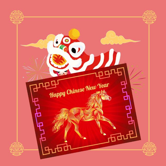 Stylised Golden Horse Chinese New Year Postcard (Creator Uploaded)