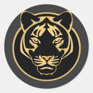 Stylised Golden Tiger Logo Design Classic Round Sticker