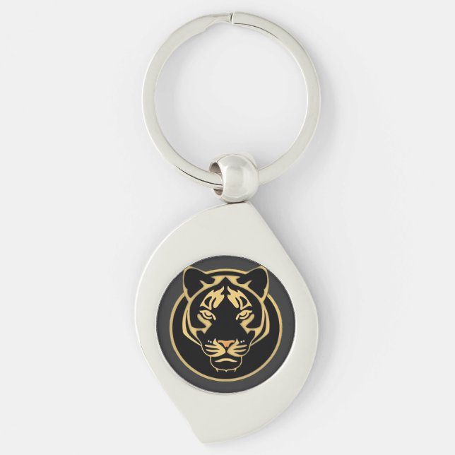 Stylised Golden Tiger Logo Design Key Ring (Front)