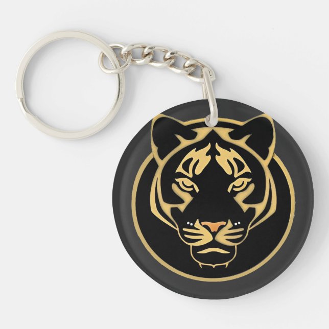 Stylised Golden Tiger Logo Design Key Ring (Front)