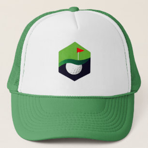 Stylised Golf Ball Icon with Green Background Trucker Hat