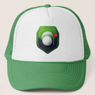 Stylised Golf Ball Icon with Green Background Trucker Hat