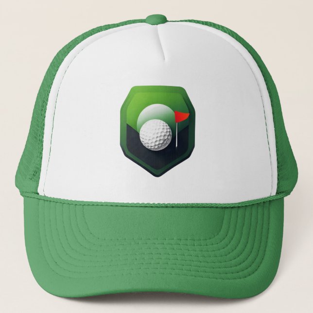Stylised Golf Ball Icon with Green Background Trucker Hat (Front)