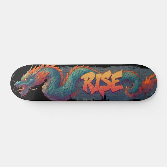 Stylised Graffiti Dragon Mural with Bold 'RISE'  Skateboard (Horz)