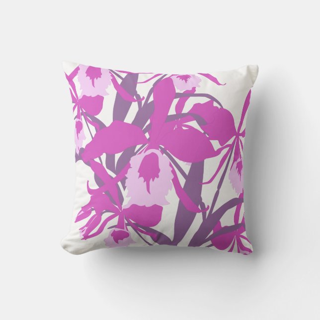 Stylised graphic purple orchid art throw pillow (Front)