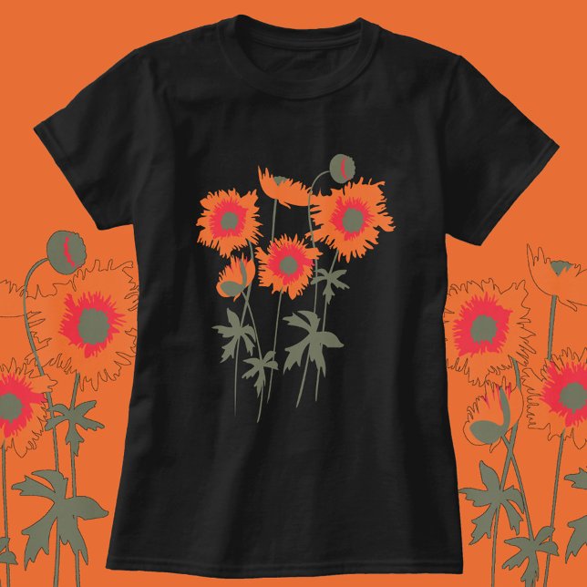Stylised graphic ragged poppies orange & green T-Shirt (Creator Uploaded)