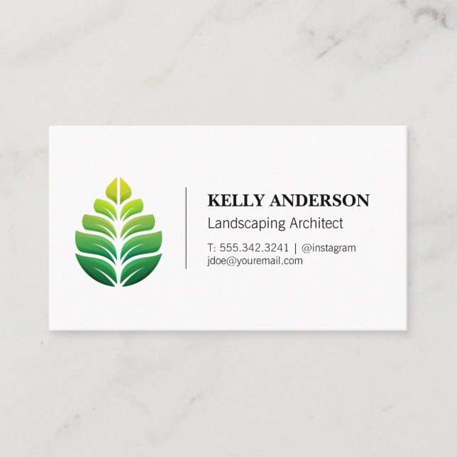 Stylised Green Leaf Logo | Landscape Business Card (Front)