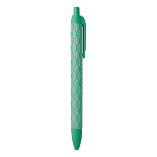 Stylised Green Leaf Pattern Black Ink Pen