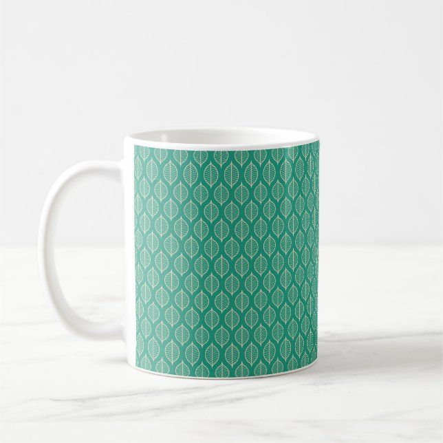 Stylised Green Leaf Pattern Coffee Mug (Left)