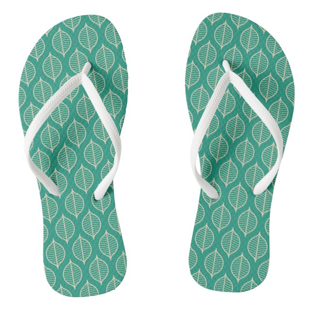 Stylised Green Leaf Pattern Jandals (Footbed)