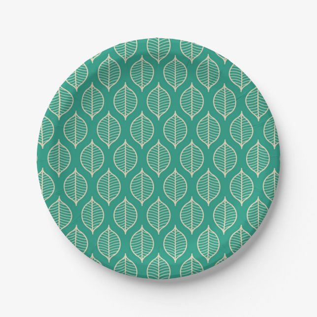 Stylised Green Leaf Pattern Paper Plate (Front)