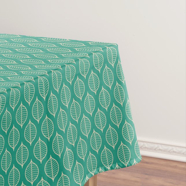 Stylised Green Leaf Pattern Tablecloth (In Situ)