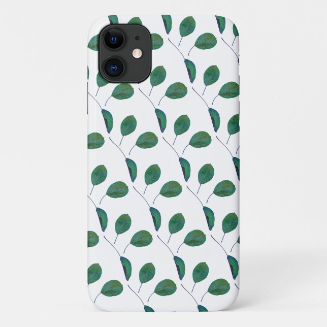 Stylised Green Pear Tree Leaves iPhone 11 Case (Back)