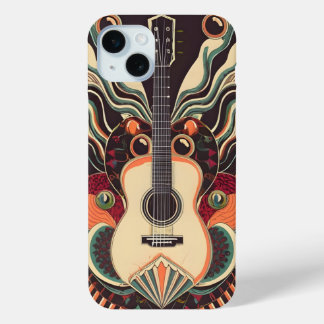 Stylised Guitar art deco Apple iPhone 15 Case