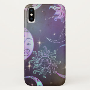 Stylised hand drawn sun moon faces stars purple  Case-Mate iPhone case