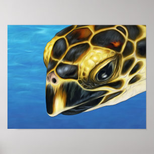 Stylised Hawksbill Sea Turtle Poster