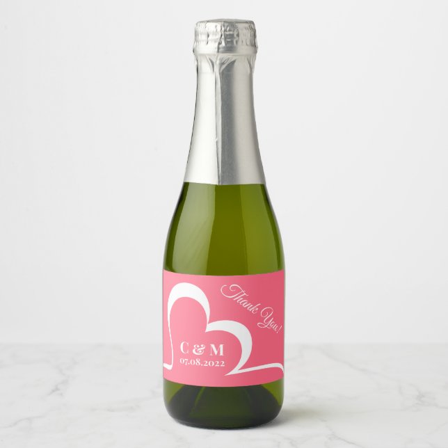 Stylised Heart custom monogram, date, colour Sparkling Wine Label (Front)