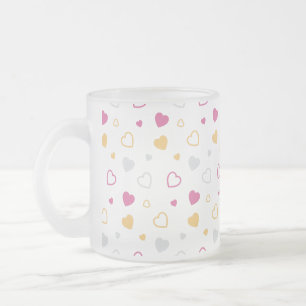 Stylised hearts pattern frosted glass coffee mug
