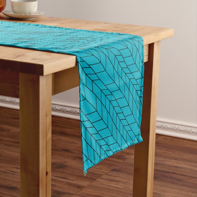 Stylised Herringbone Abstract Geometric Pattern Short Table Runner (In Situ)