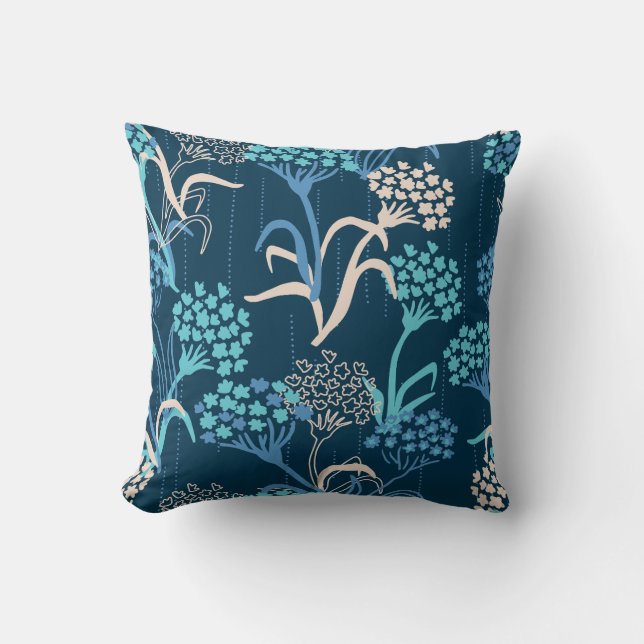 Stylised Hydrangea Floral Pattern - Elegant Blue Cushion (Front)