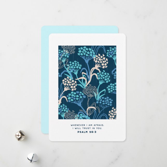 Stylised Hydrangea Floral Pattern - Elegant Blue Holiday Card (Front/Back In Situ)
