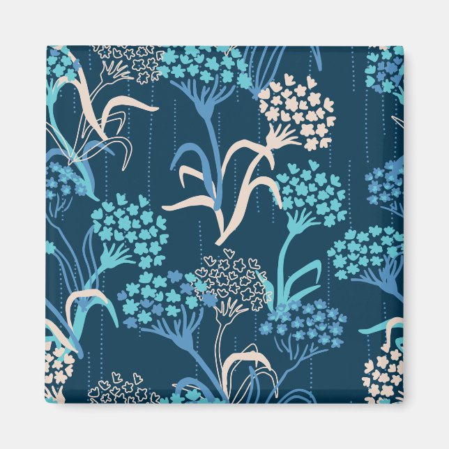 Stylised Hydrangea Floral Pattern - Elegant Blue Magnet (Front)