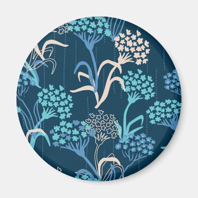 Stylised Hydrangea Floral Pattern - Elegant Blue Magnet (Front)