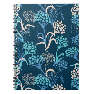 Stylised Hydrangea Floral Pattern - Elegant Blue Notebook