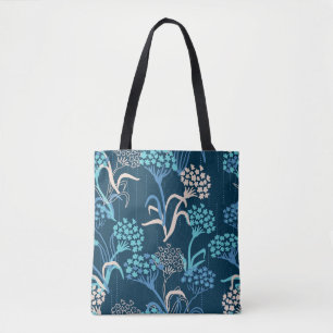 Stylised Hydrangea Floral Pattern - Elegant Blue Tote Bag