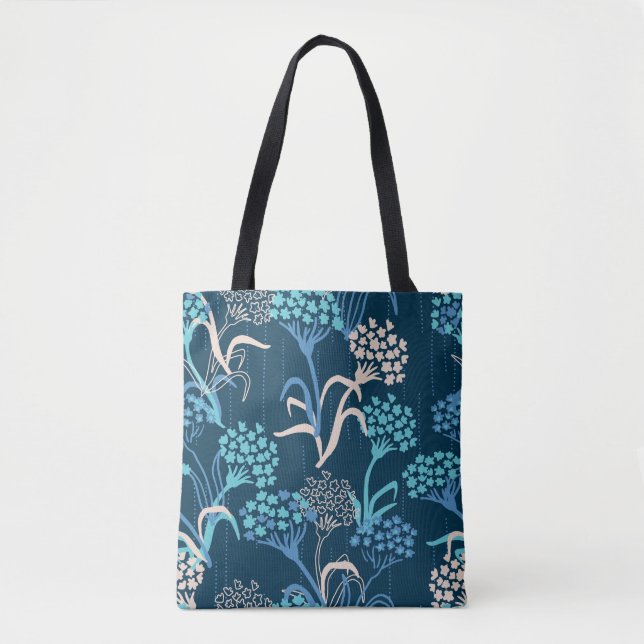 Stylised Hydrangea Floral Pattern - Elegant Blue Tote Bag (Front)