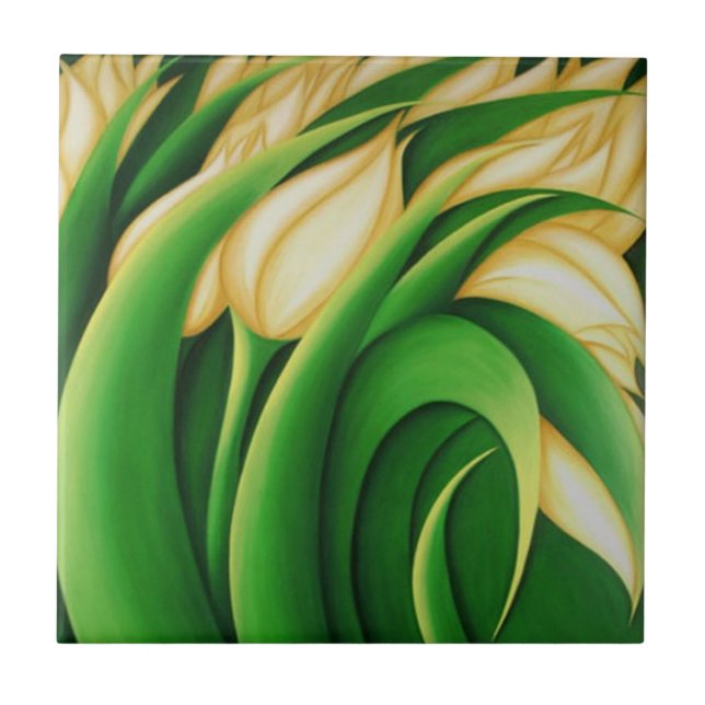 Stylised Illuminating Yellow Tulips Tile (Front)