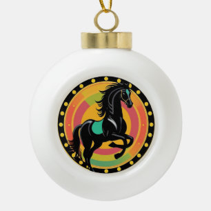 Stylised Illustration of a Black Horse Ceramic Ball Christmas Ornament