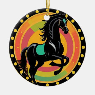 Stylised Illustration of a Black Horse Ceramic Tree Decoration