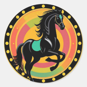Stylised Illustration of a Black Horse Classic Round Sticker