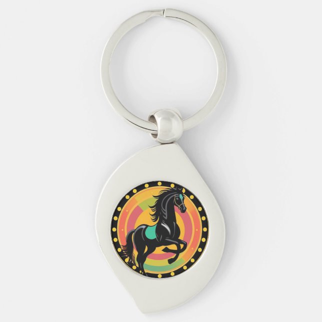 Stylised Illustration of a Black Horse Key Ring (Front)