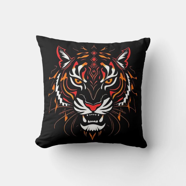 Stylised illustration of a tiger's head cushion (Front)