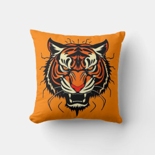 Stylised illustration of a tiger's head cushion