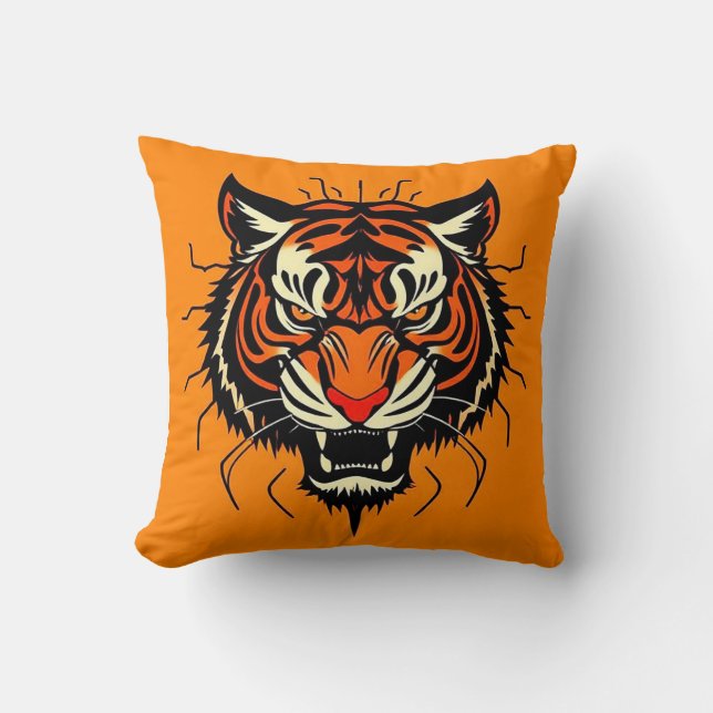 Stylised illustration of a tiger's head cushion (Front)