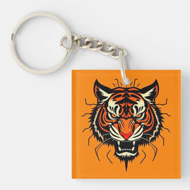 Stylised illustration of a tiger's head key ring (Front)