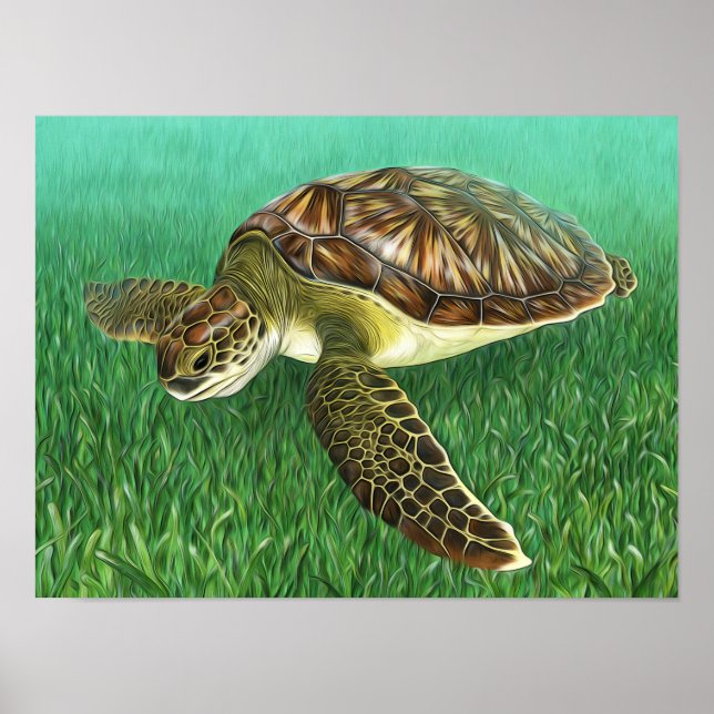 Stylised Juvenile Green Turtle Poster (Front)