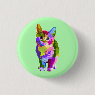 Stylised Kitten Prismatic Design-32345 3 Cm Round Badge