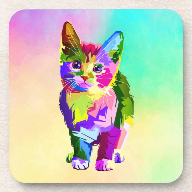 Stylised Kitten Prismatic Design-32345 Coaster (Front)