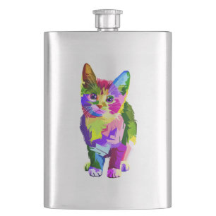 Stylised Kitten Prismatic Design-32345 Hip Flask