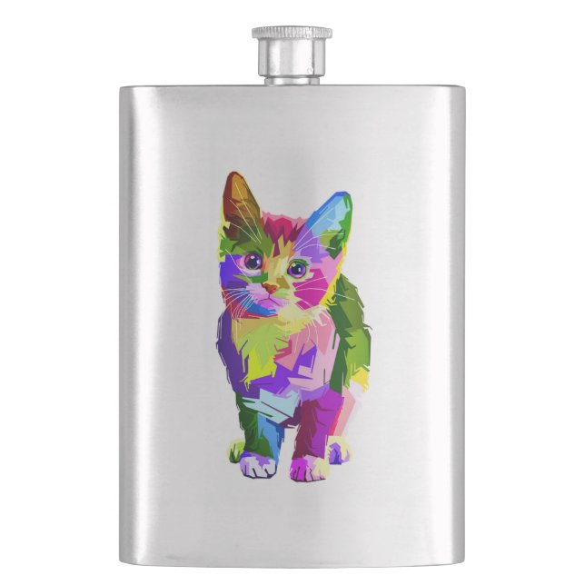 Stylised Kitten Prismatic Design-32345 Hip Flask (Front)