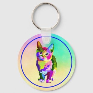 Stylised Kitten Prismatic Design-32345 Key Ring