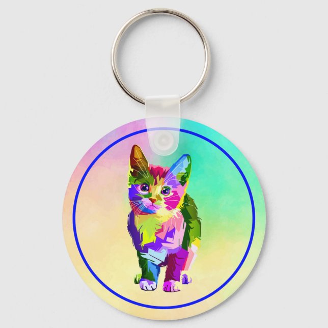 Stylised Kitten Prismatic Design-32345 Key Ring (Front)
