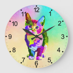 Stylised Kitten Prismatic Design-32345 Large Clock
