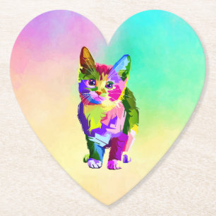 Stylised Kitten Prismatic Design-32345 Paper Coaster