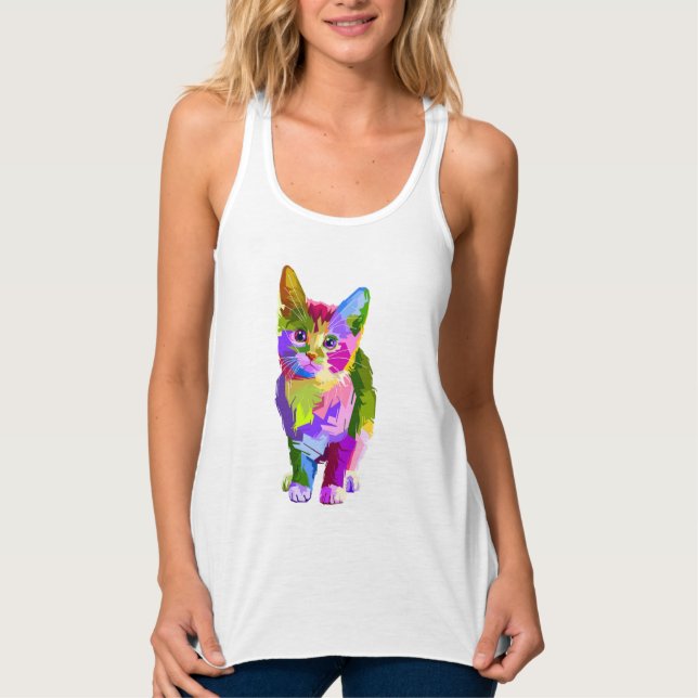 Stylised Kitten Prismatic Design-32345 Singlet (Front)