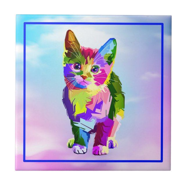 Stylised Kitten Prismatic Design-32345 Tile (Front)